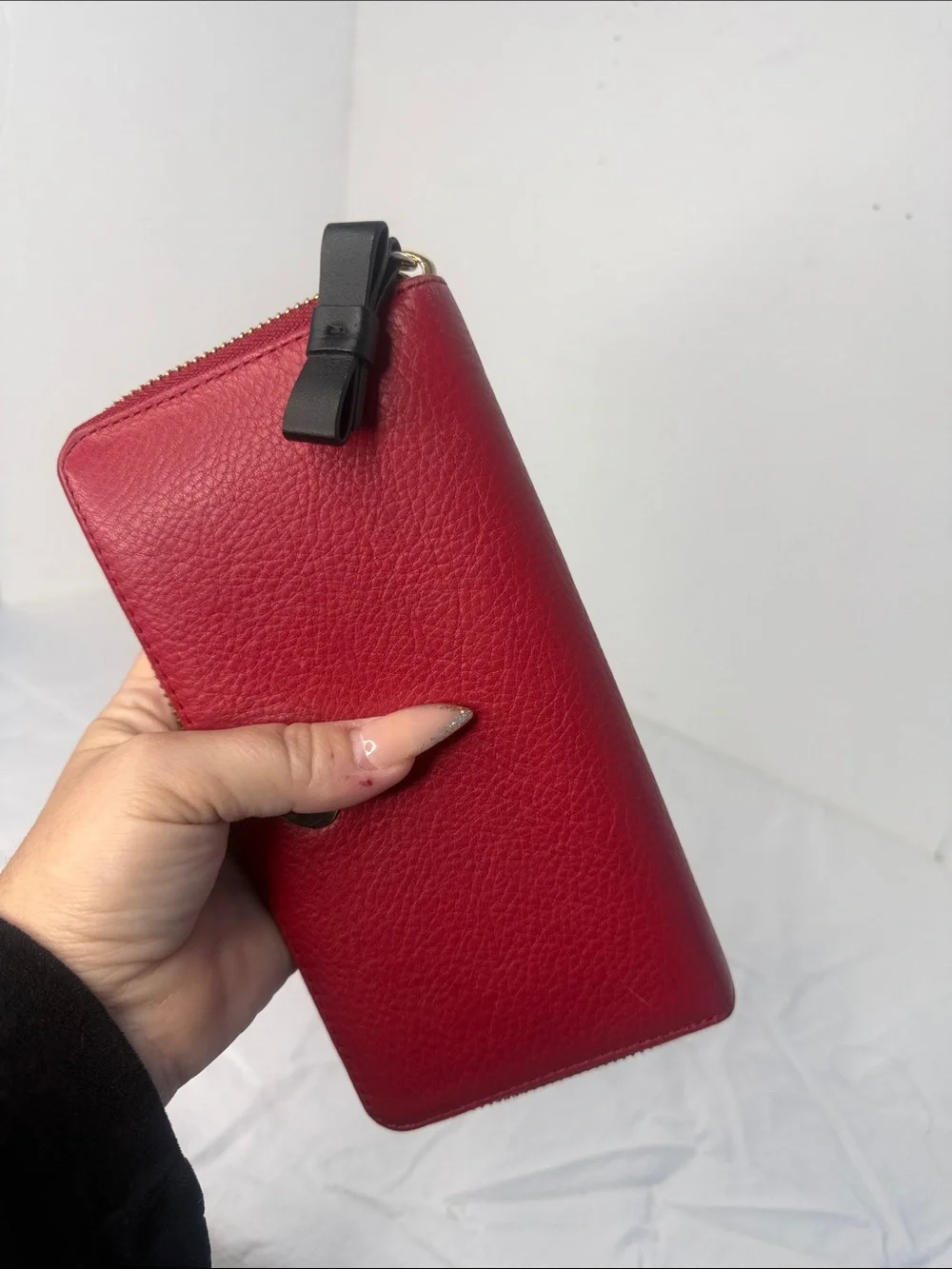kate spade Red Pebbled Leather Zip Wallet with Gold Spade Accent
